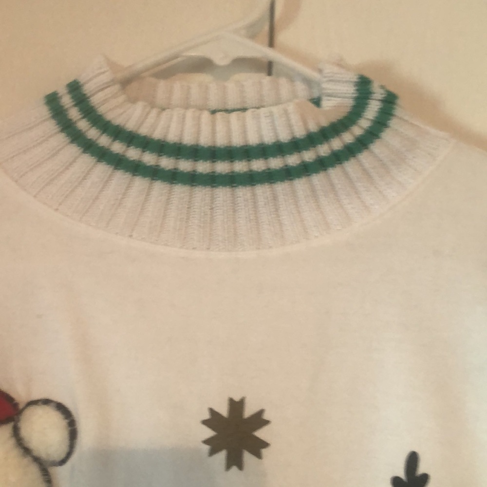 VTG fall stand collar Y2k artsy Christmas Santa Reindeer ribbed sweater - Picture 6 of 13